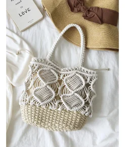 Elena Handbags Straw Bottom Cotton Handbag