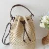 Elena Handbags Straw Bucket Shoulder Bag Summer Fashion