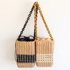 Elena Handbags Straw Cube Shaped Fashion Handbag