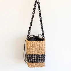 Elena Handbags Straw Cube Shaped Fashion Handbag