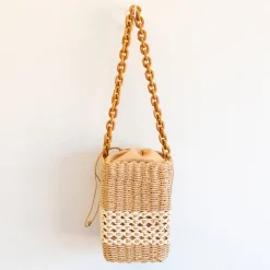 Elena Handbags Straw Cube Shaped Fashion Handbag