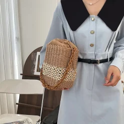 Elena Handbags Straw Cube Shaped Fashion Handbag