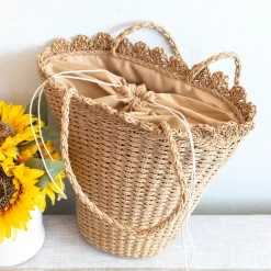 Elena Handbags Straw Flower Basket Summer Tote Bag