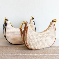 Elena Handbags Straw Half Moon Summer Purse