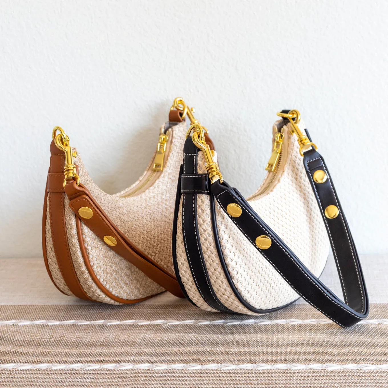 Elena Handbags Straw Half Moon Summer Purse
