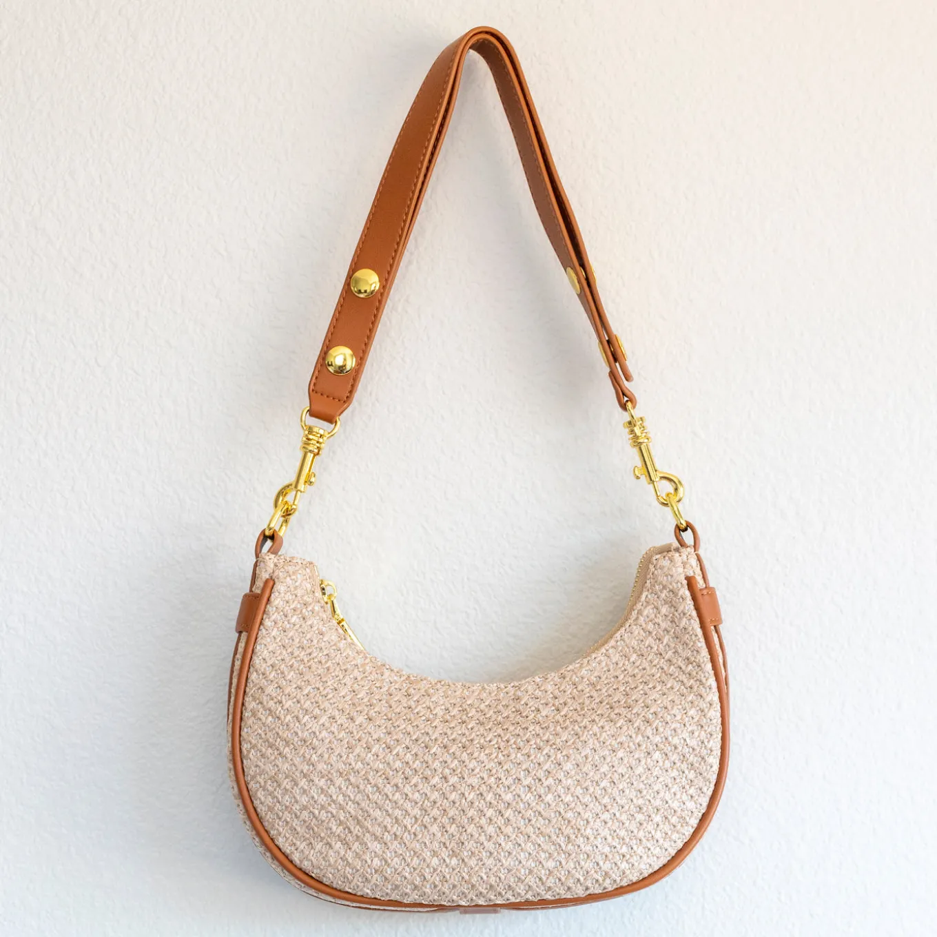Elena Handbags Straw Half Moon Summer Purse