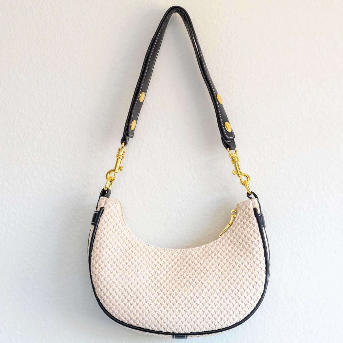 Elena Handbags Straw Half Moon Summer Purse