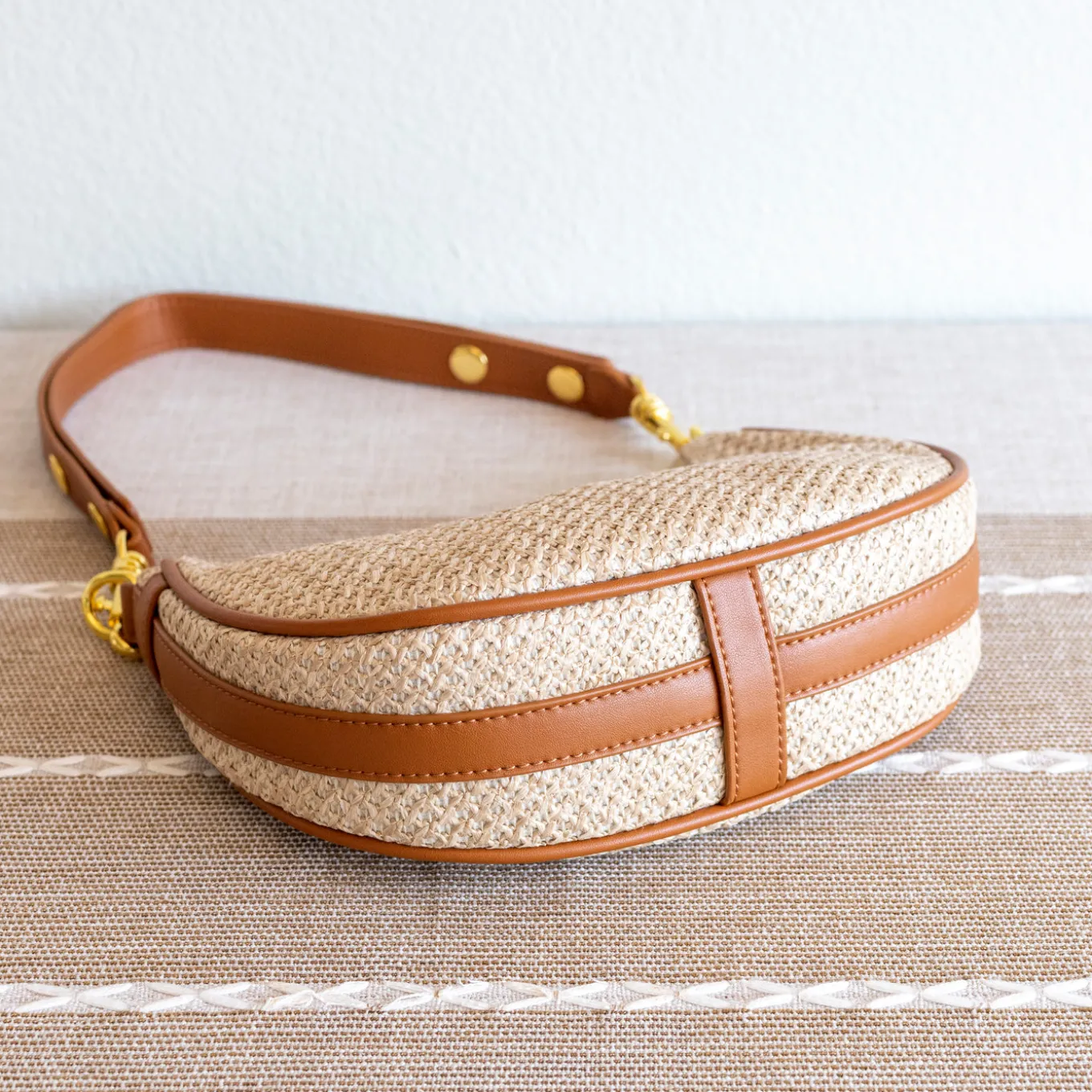 Elena Handbags Straw Half Moon Summer Purse