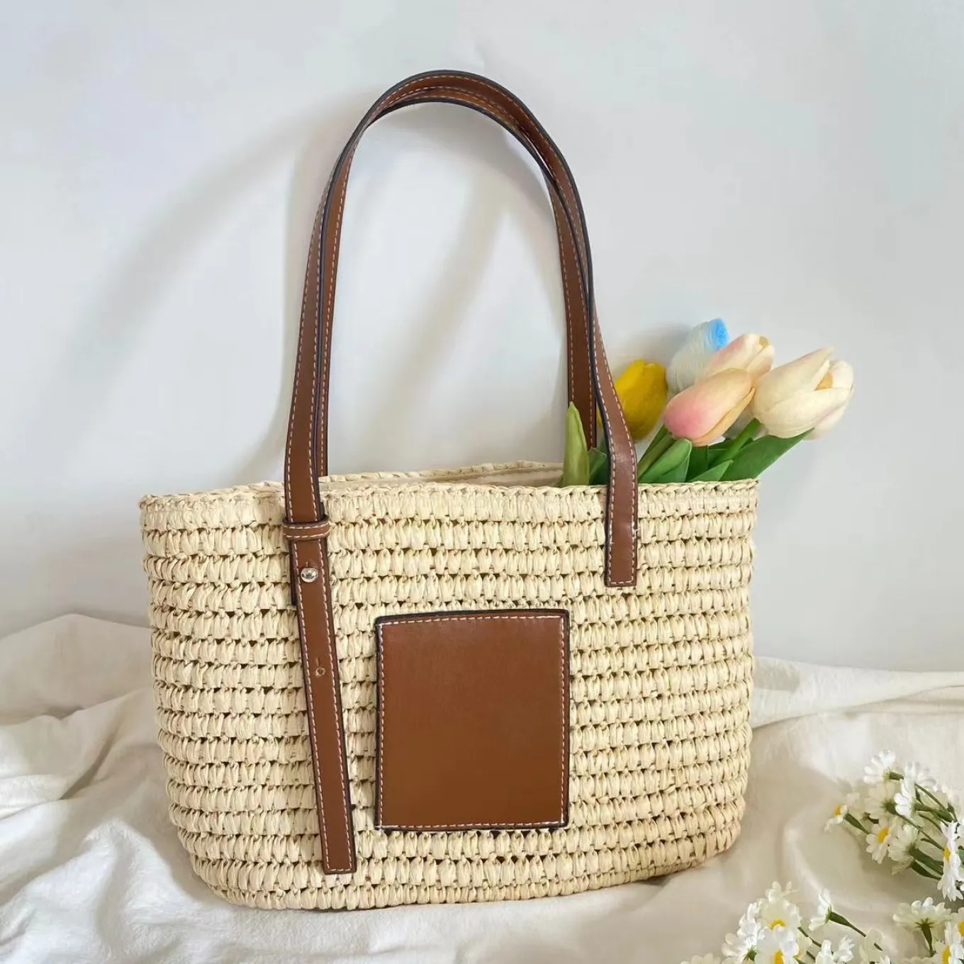 Elena Handbags Straw Market Fashion Tote