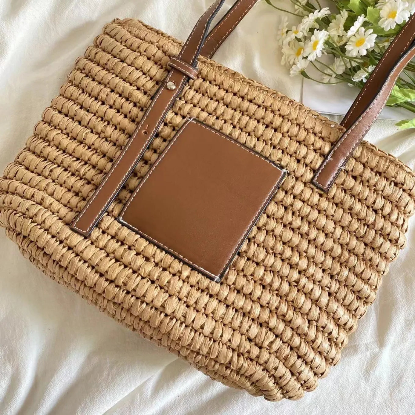 Elena Handbags Straw Market Fashion Tote
