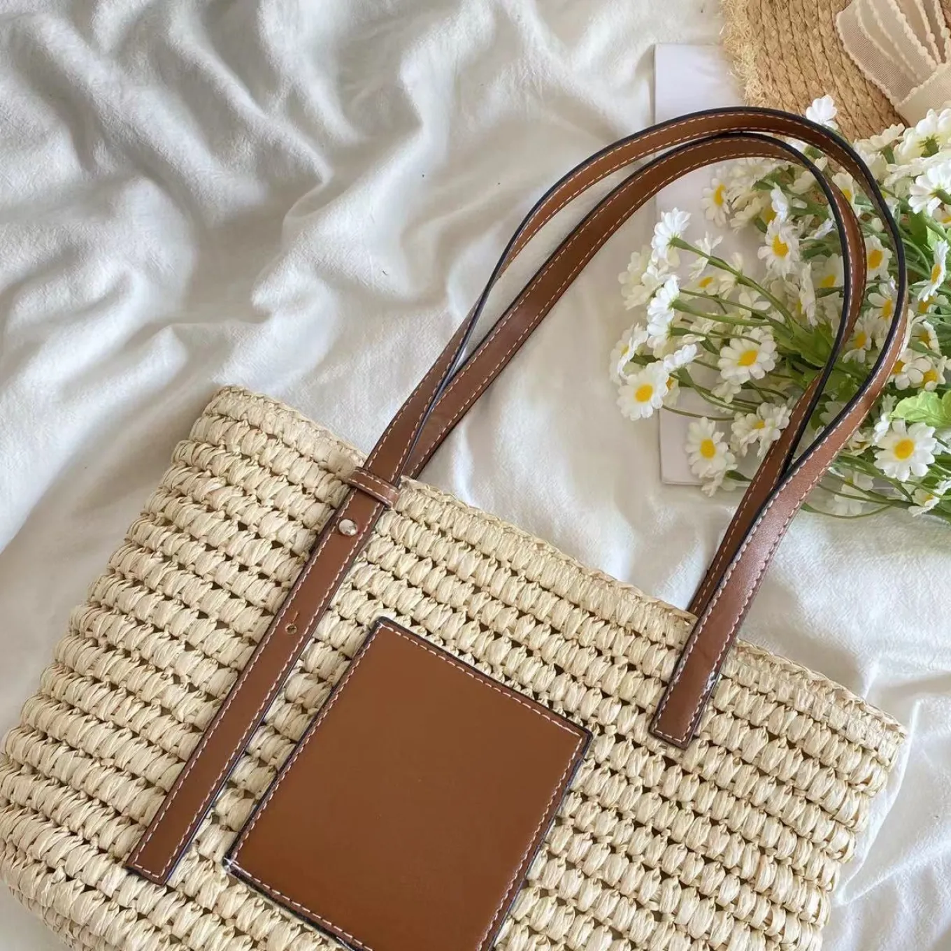 Elena Handbags Straw Market Fashion Tote