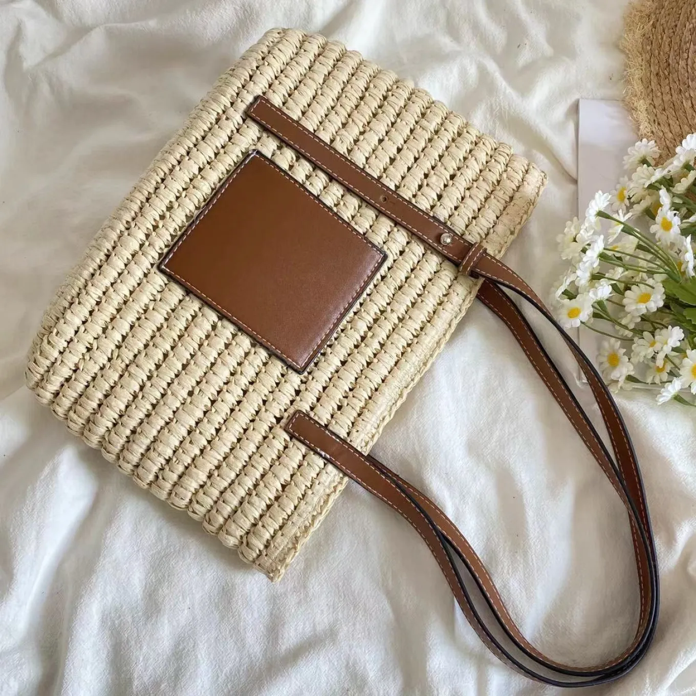 Elena Handbags Straw Market Fashion Tote
