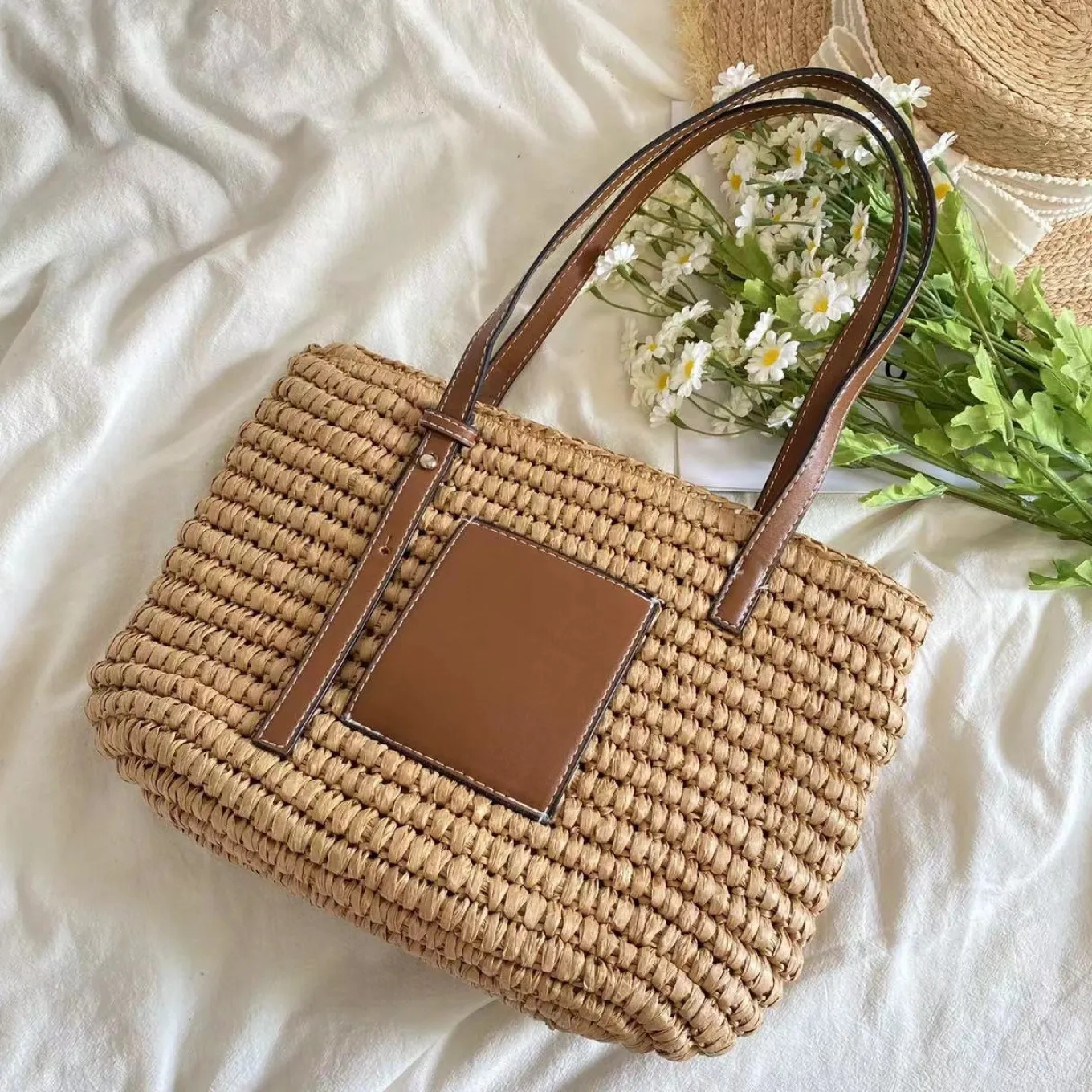 Elena Handbags Straw Market Fashion Tote