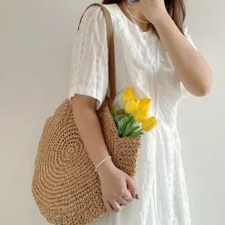 Elena Handbags Straw Round Tote Bag