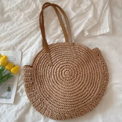 Elena Handbags Straw Round Tote Bag