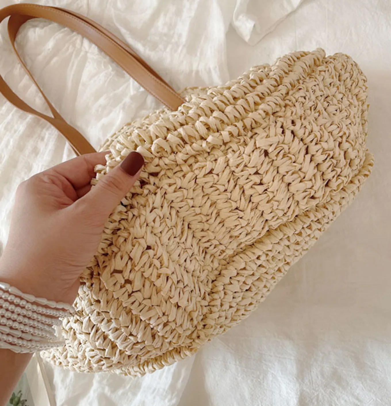 Elena Handbags Straw Round Tote Bag