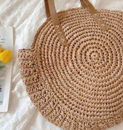 Elena Handbags Straw Round Tote Bag