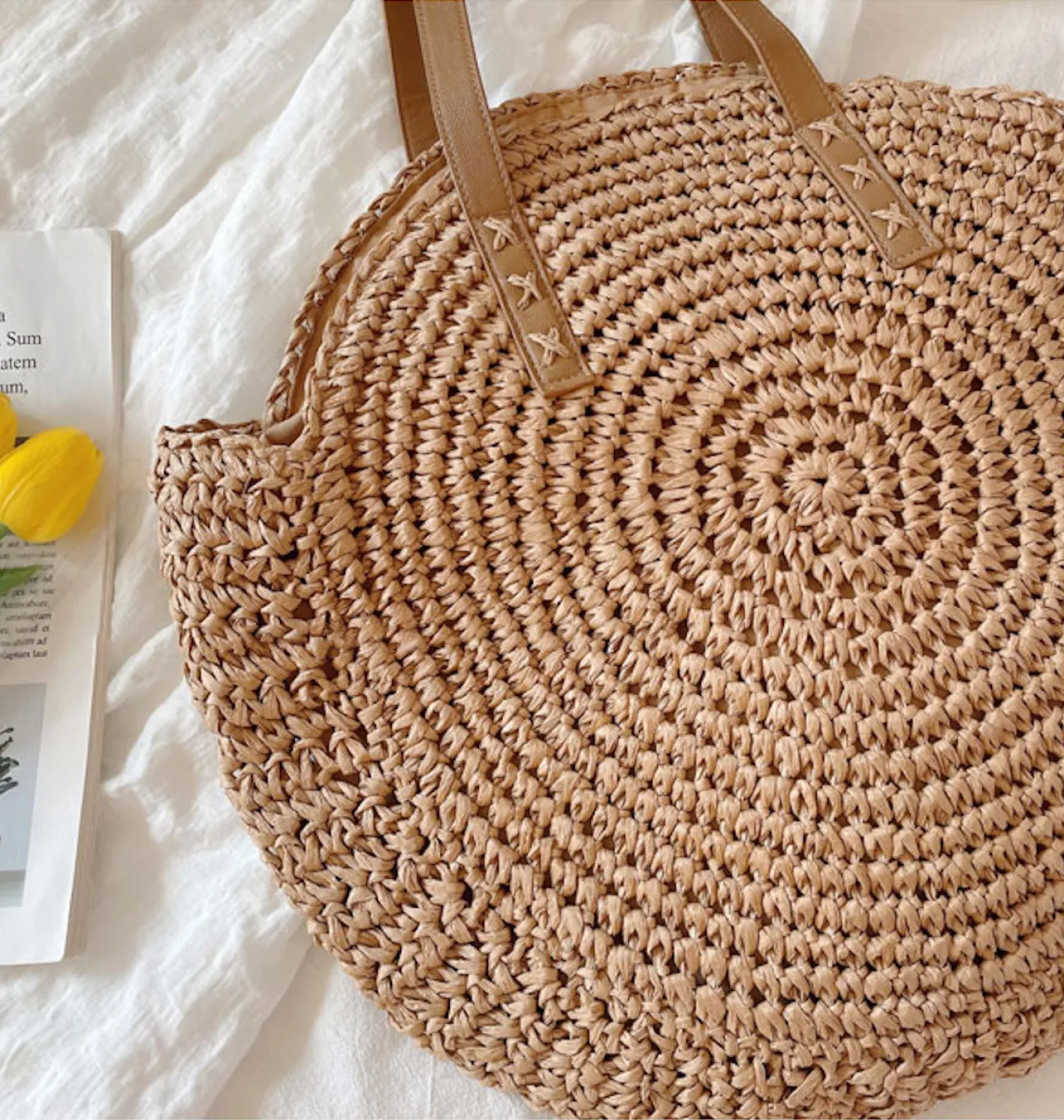 Elena Handbags Straw Round Tote Bag