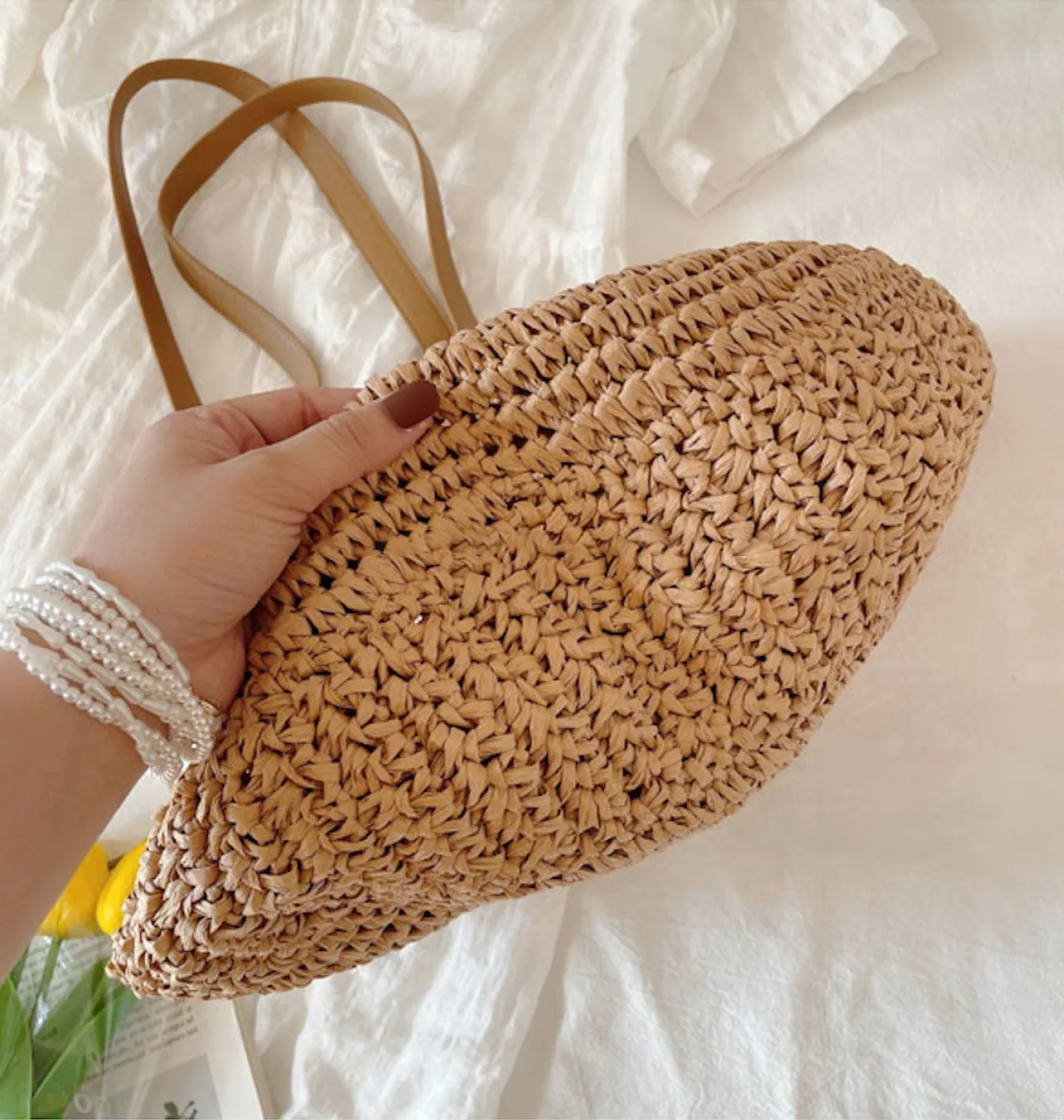Elena Handbags Straw Round Tote Bag