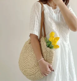 Elena Handbags Straw Round Tote Bag