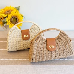 Elena Handbags Straw Shell Shape Crossbody Hobo Bag