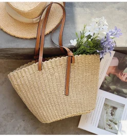 Elena Handbags Straw Shell Basket Summer Tote