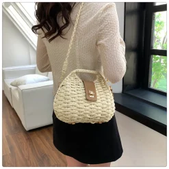 Elena Handbags Straw Shell Shape Crossbody Bag