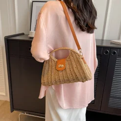 Elena Handbags Straw Shell Shape Crossbody Hobo Bag