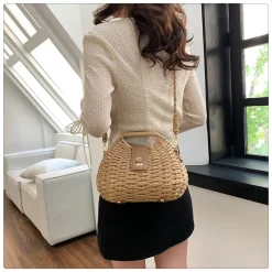 Elena Handbags Straw Shell Shape Crossbody Bag