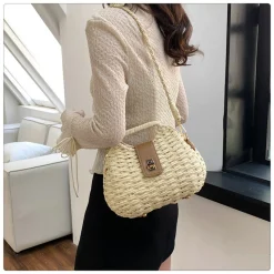 Elena Handbags Straw Shell Shape Crossbody Bag