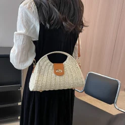 Elena Handbags Straw Shell Shape Crossbody Hobo Bag