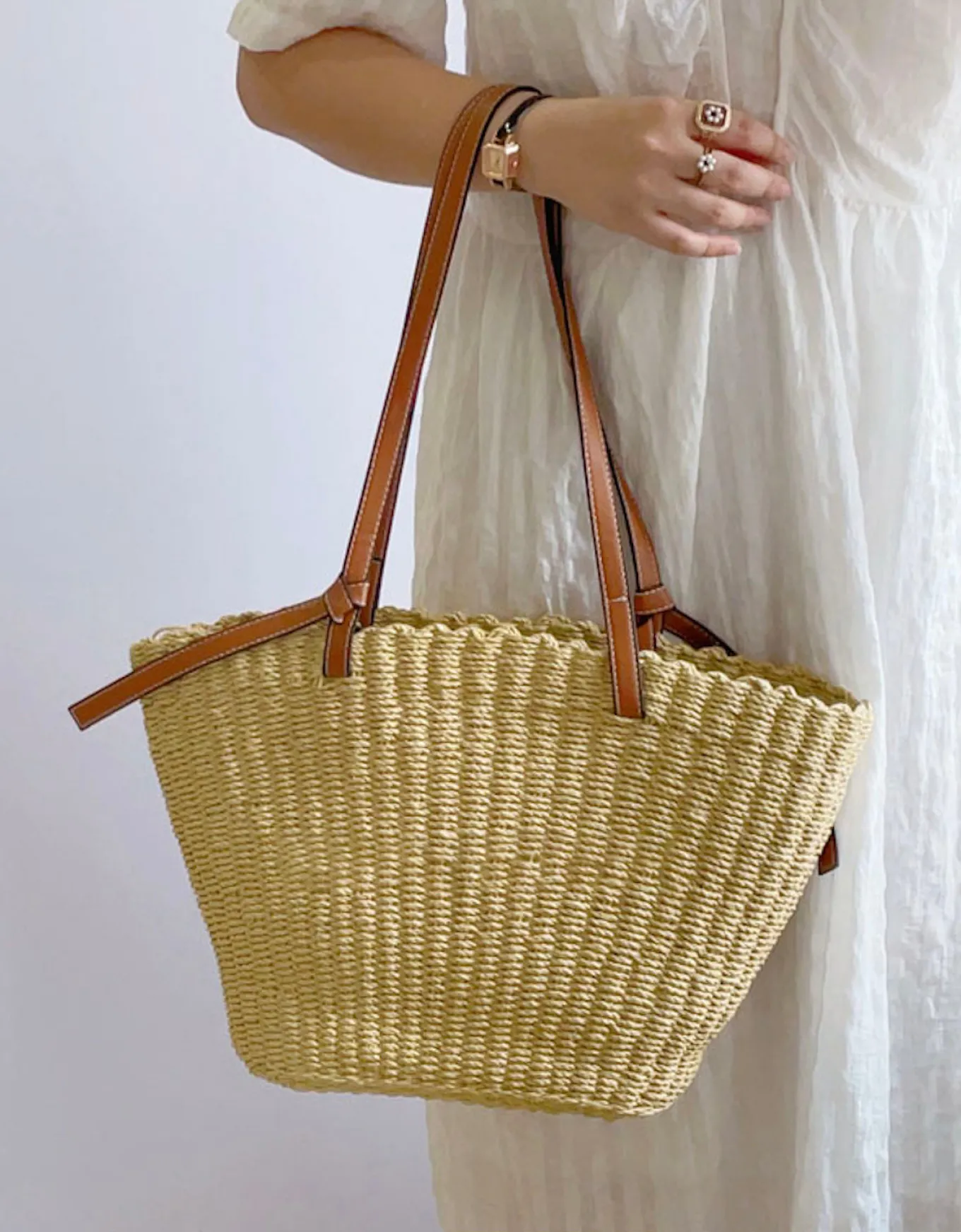 Elena Handbags Straw Shell Basket Summer Tote
