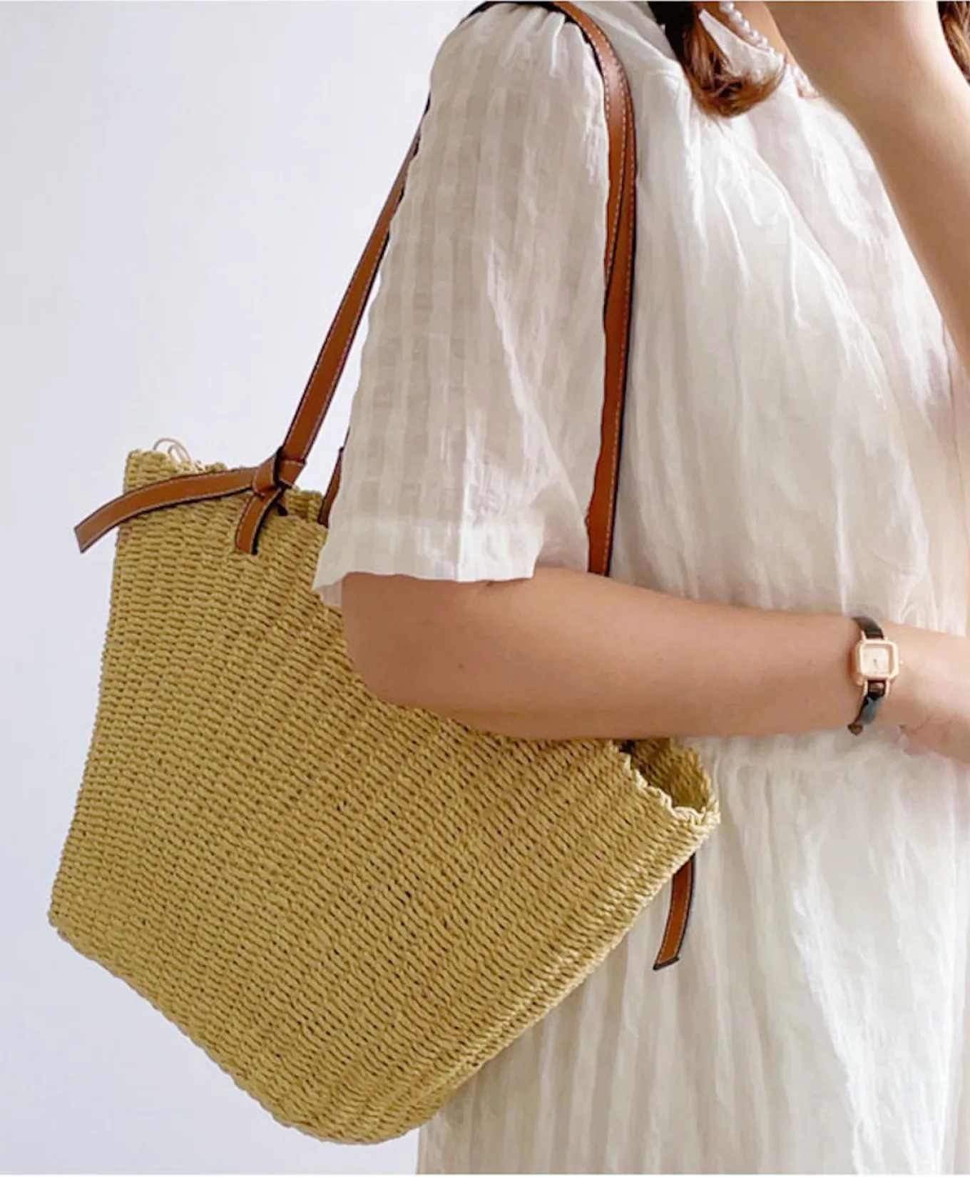 Elena Handbags Straw Shell Basket Summer Tote