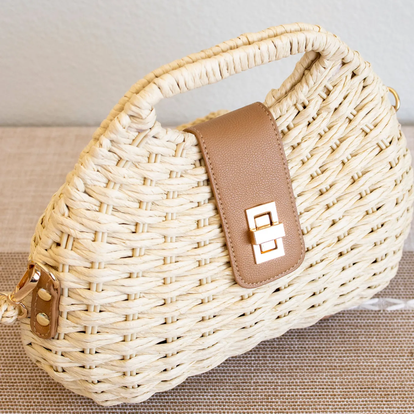 Elena Handbags Straw Shell Shape Crossbody Bag