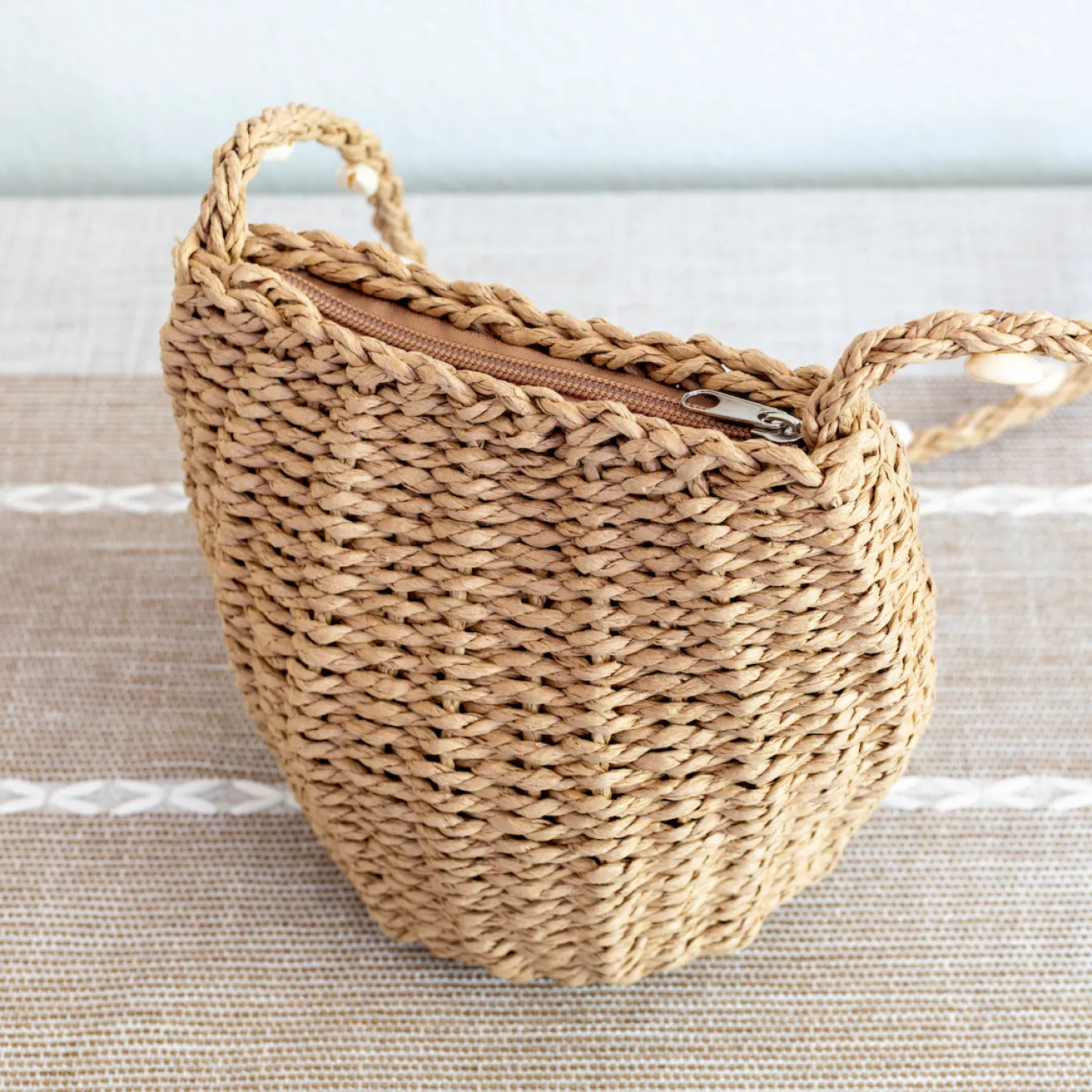 Elena Handbags Straw Shoulder Bag with Sea Shells Strap