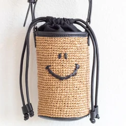 Elena Handbags Straw Smiley Face Crossbody Bag