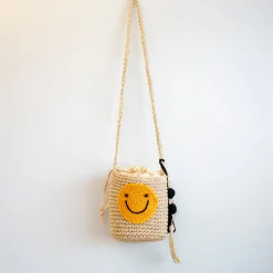 Elena Handbags Straw Smiley Face Crossbody Bag