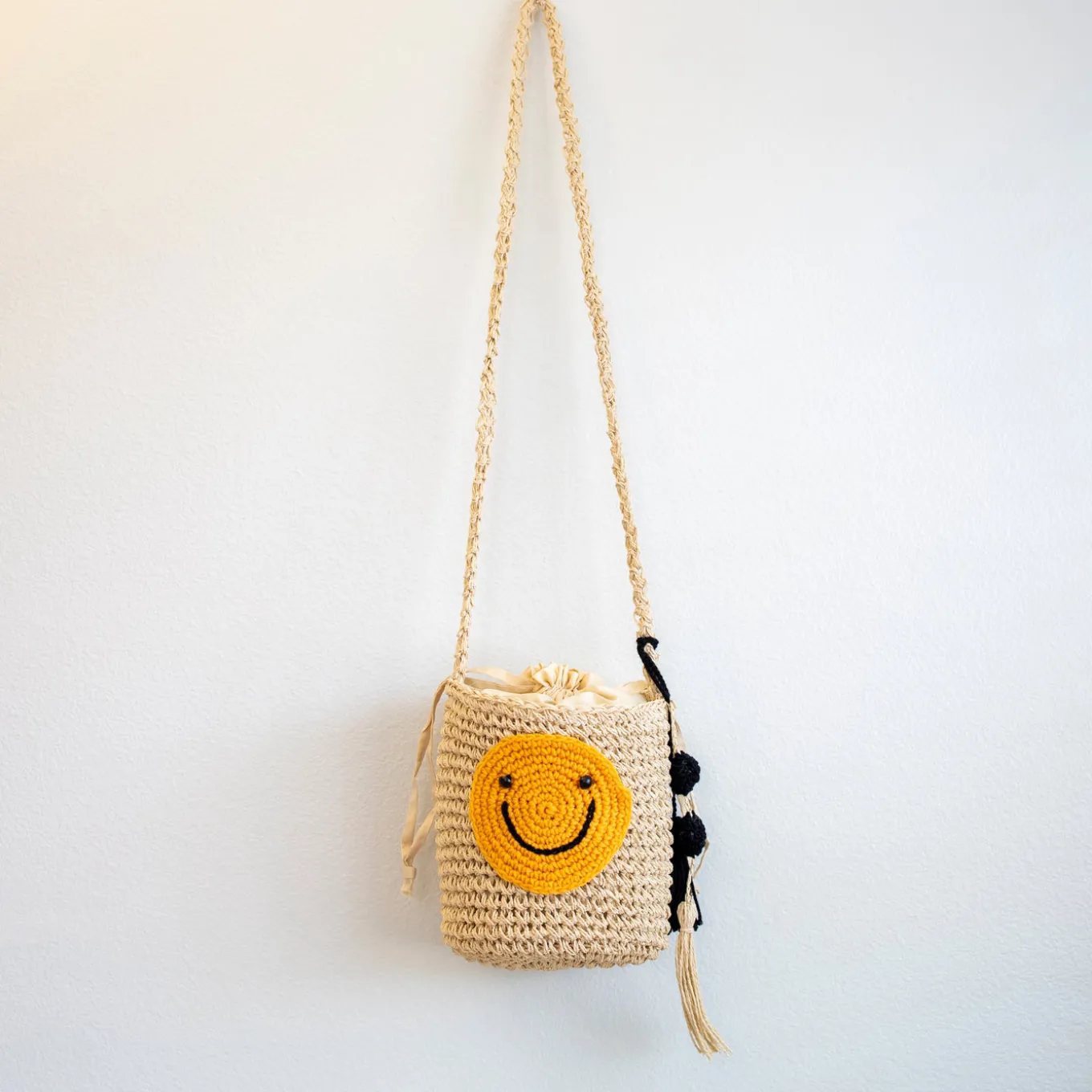Elena Handbags Straw Smiley Face Crossbody Bag