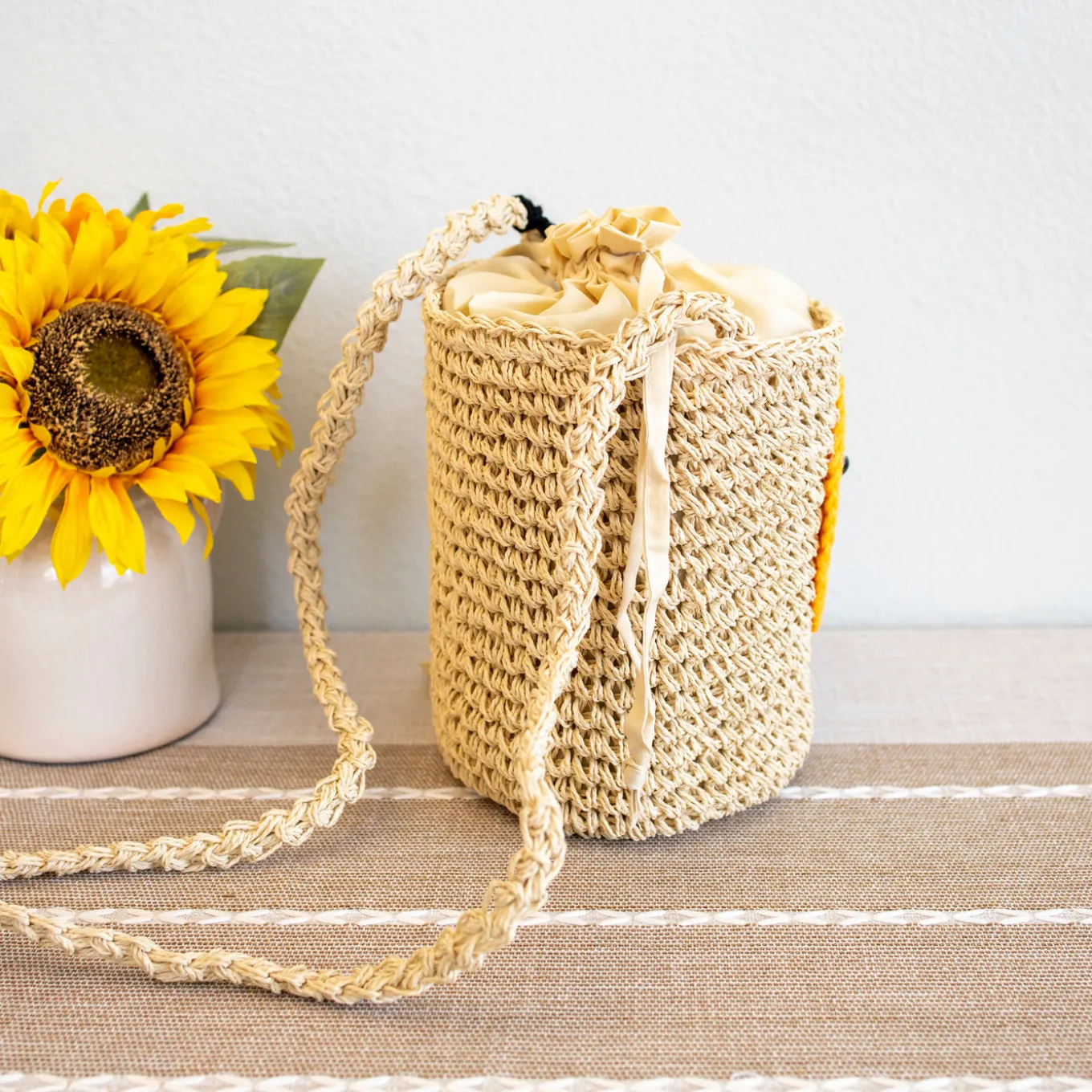 Elena Handbags Straw Smiley Face Crossbody Bag