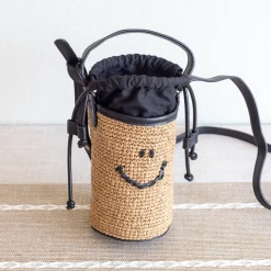 Elena Handbags Straw Smiley Face Crossbody Bag