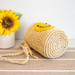 Elena Handbags Straw Smiley Face Crossbody Bag