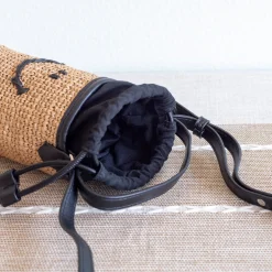 Elena Handbags Straw Smiley Face Crossbody Bag