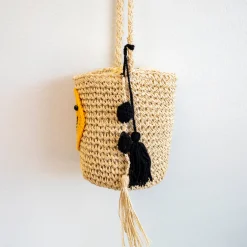 Elena Handbags Straw Smiley Face Crossbody Bag