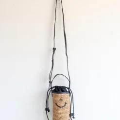 Elena Handbags Straw Smiley Face Crossbody Bag