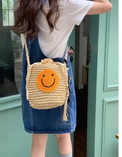 Elena Handbags Straw Smiley Face Crossbody Bag
