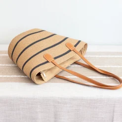 Elena Handbags Straw Summer Tote Beach Bag with Stripes