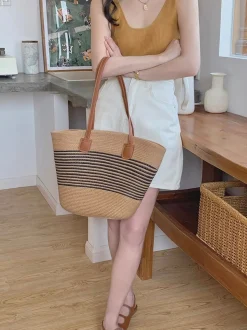 Elena Handbags Straw Summer Tote Beach Basket Bag