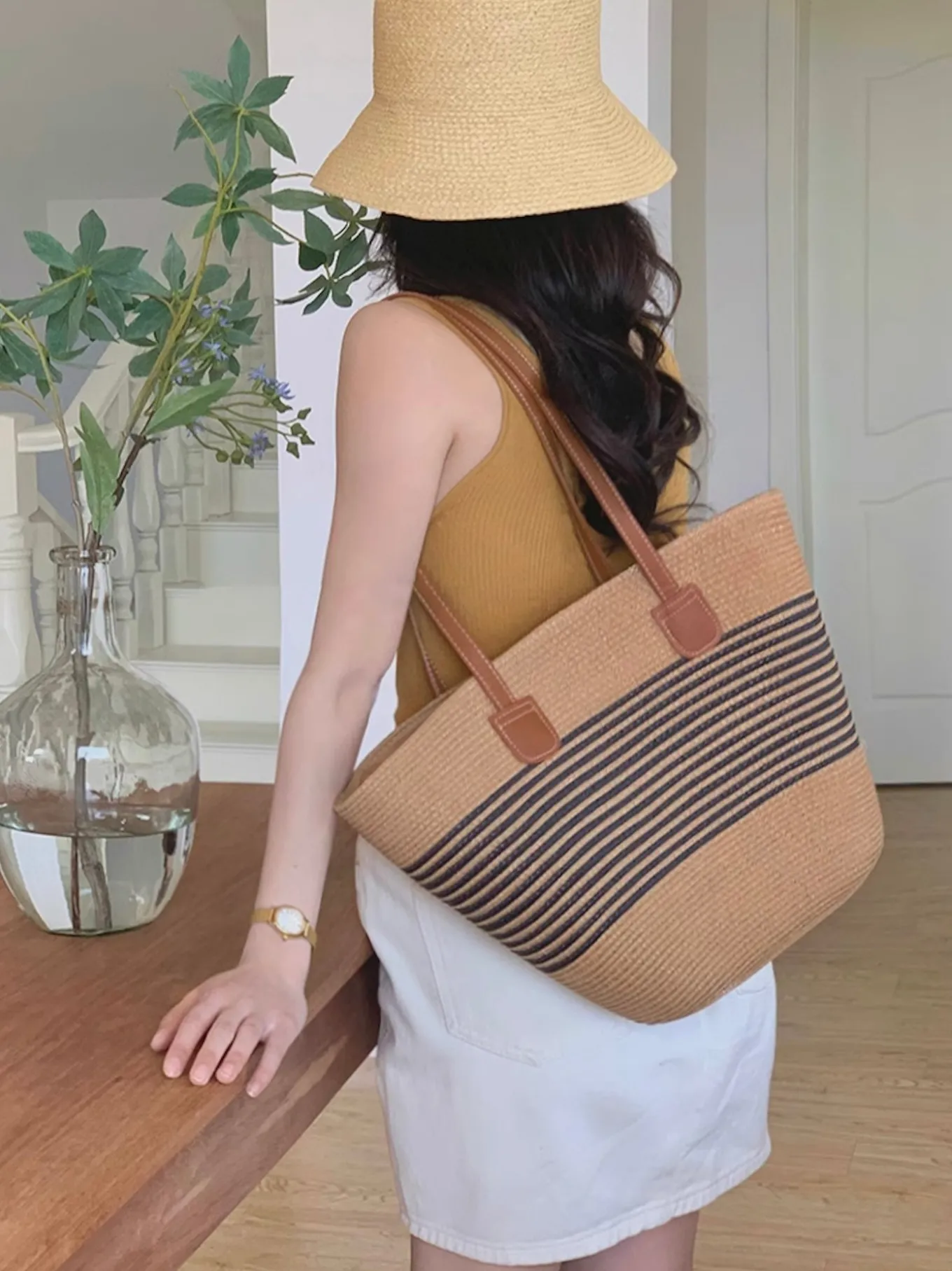Elena Handbags Straw Summer Tote Beach Basket Bag