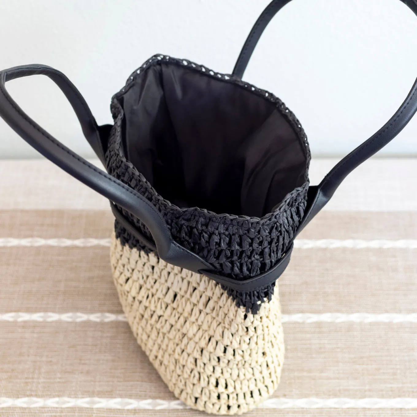 Elena Handbags Straw Top Handle Shoulder Bag with Leather Accent