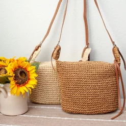Elena Handbags Straw Woven Crossbody Bag With Tassle